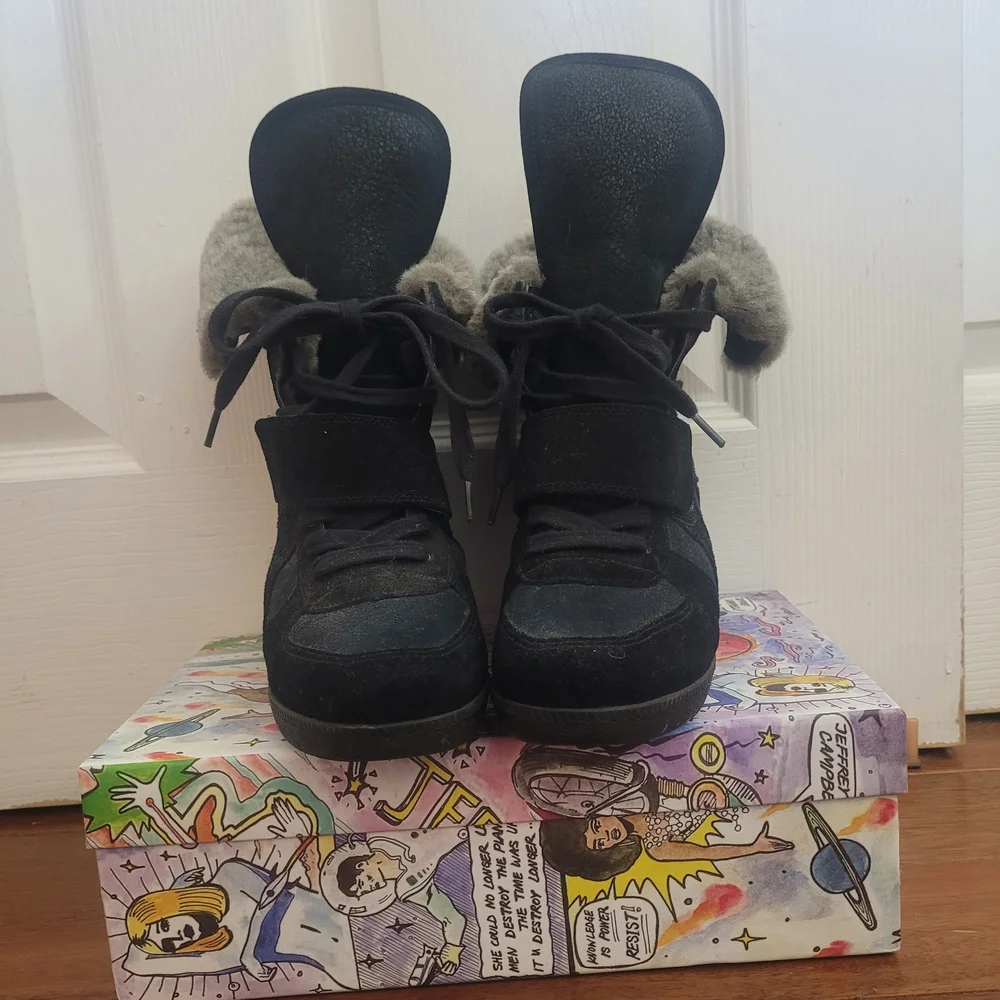 Ash Black Shearling Wedge Boots - Picture 3 of 12